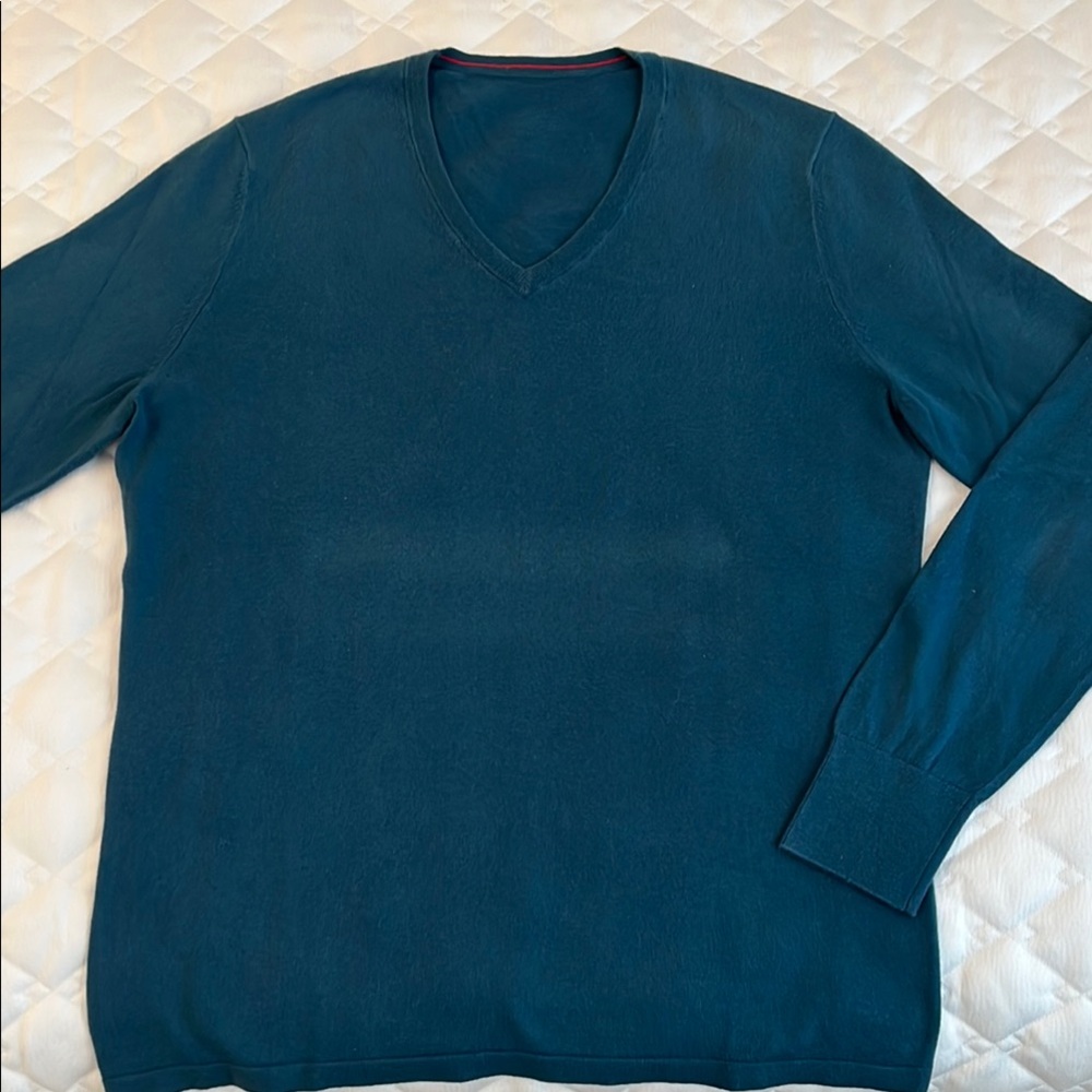 Hugo Boss Blue V-Neck Sweater Classic Knit
